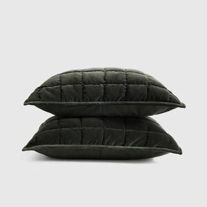 Quince Luxurious Green Velvet Quilted King Shams